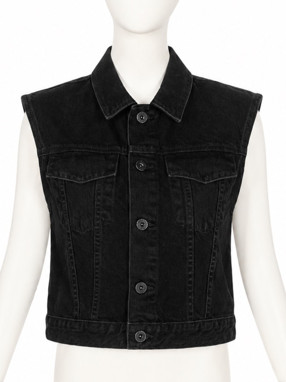 SLVRLAKE Caroline Spread-Collar Black Denim Vest - Size M NWT